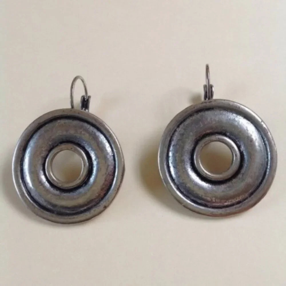 Silver Tone Earrings Dangling Round Circle Festival Circle Summer Casual Outdoor